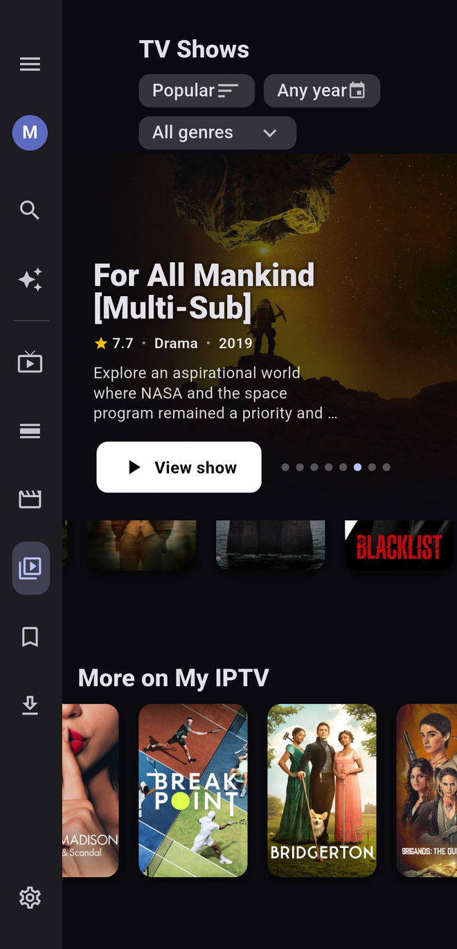 Chris TV Netflix-style home screen on a TV