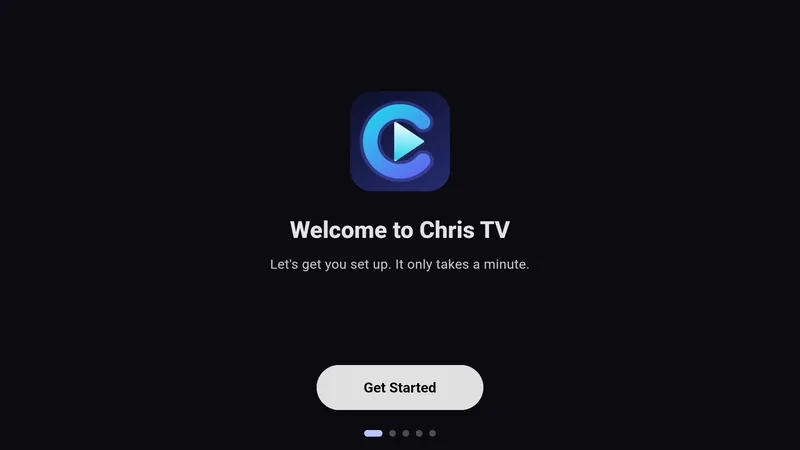 The Chris TV welcome screen when the app first opens